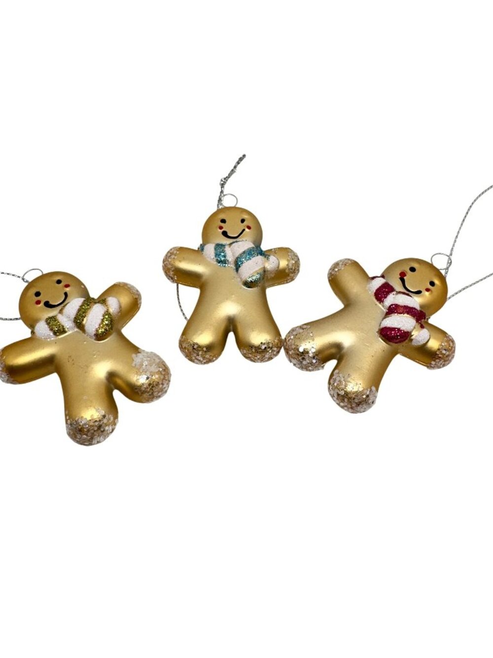 Mini Christmas Gold Gingerbread Ornaments Set Of 3 Glitter Accents Striped
